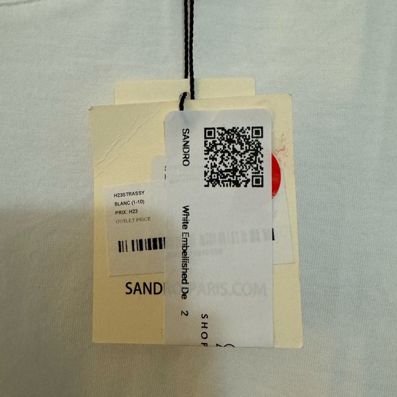 SANDRO - White Embellished Detail Crop Tee - Picture 3 of 8